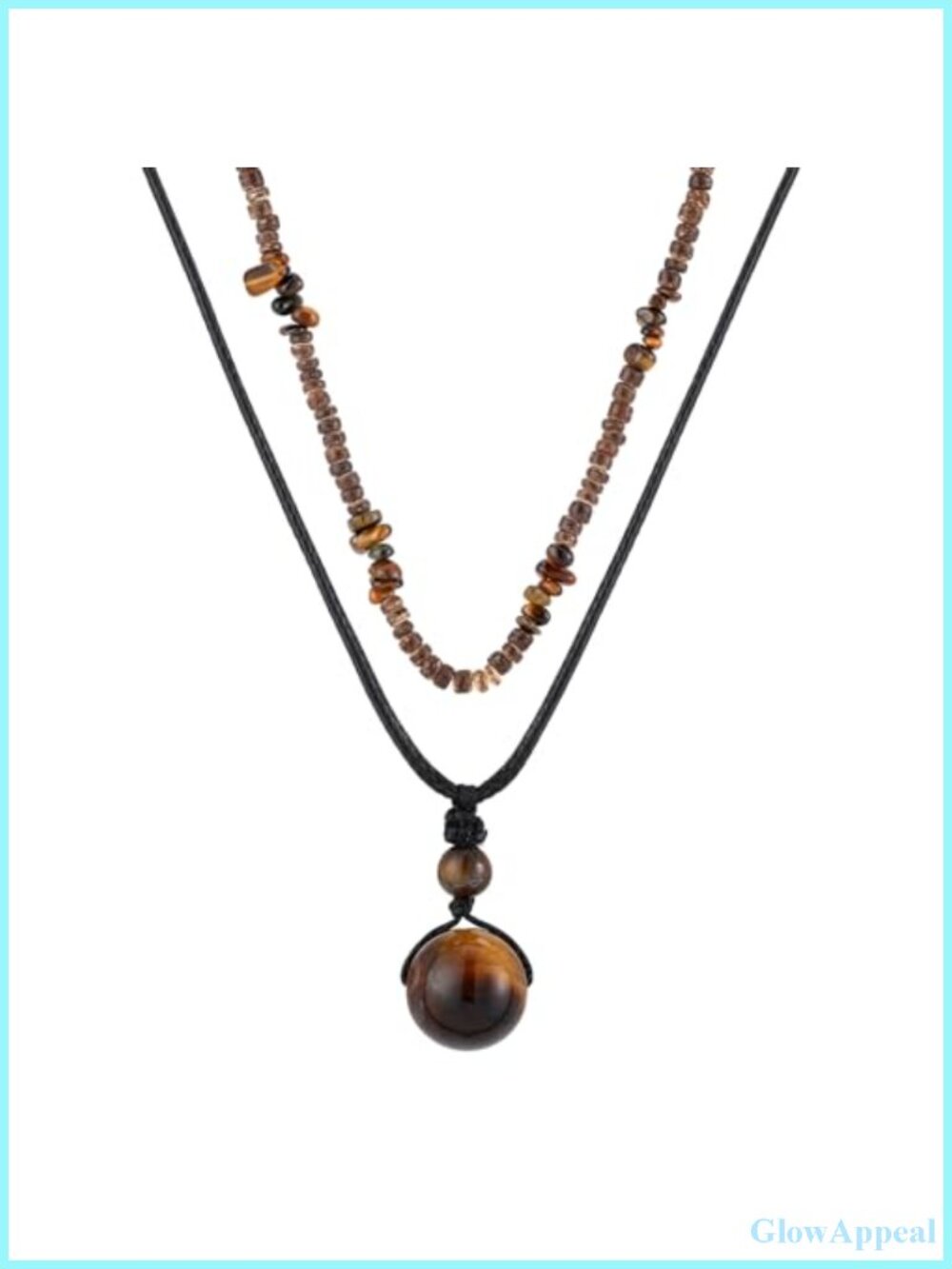 Layered Boho Beaded Necklace Coconut Shell Wooden Tigers Eye Adjustable Choker